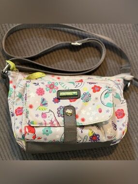 Lily Bloom Multicolor Floral & Cat Print Crossbody Bag Cats Spring Summer